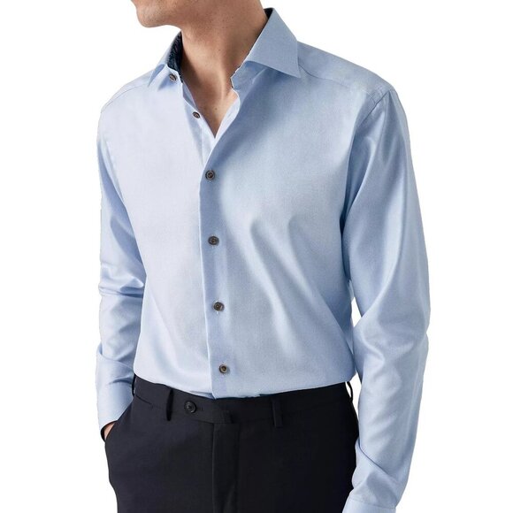 NEW ETON Mens Slim Fit Twill Button Down Shirt SizeLight Blue